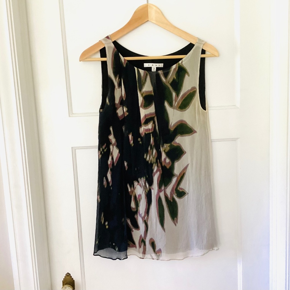 Cabi Blouse Women’s S Purple Green Gray 100% Silk Tunic Layered Sleeveless Top